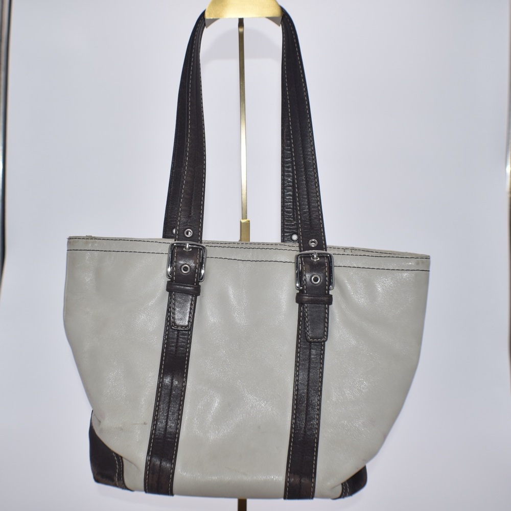 Vintage COACH Hampton Small White Leather Tote Bag